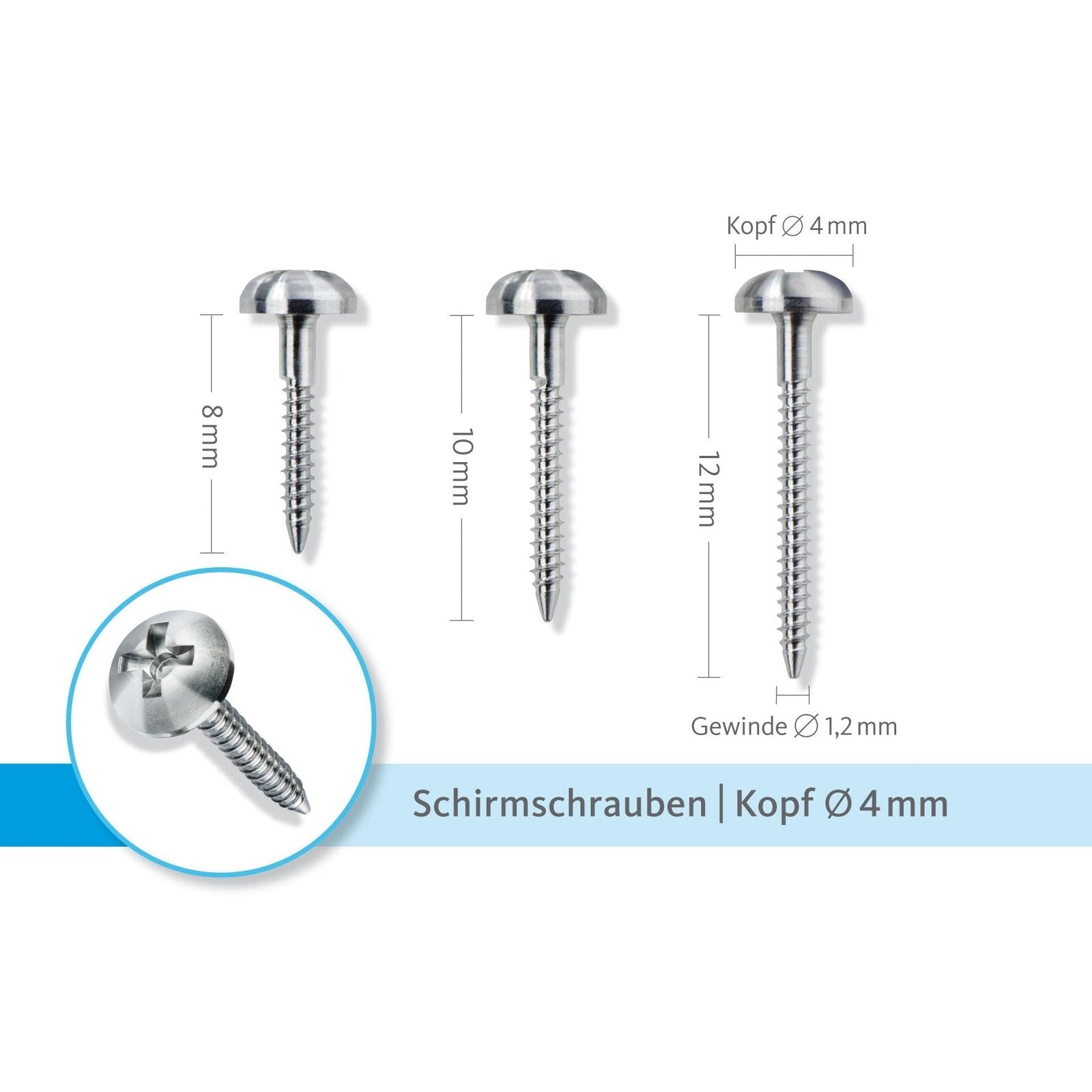 Schirmschraube®/ Umbrella® Kopf Ø 4 mm, Ø Gewinde 1,2 mm