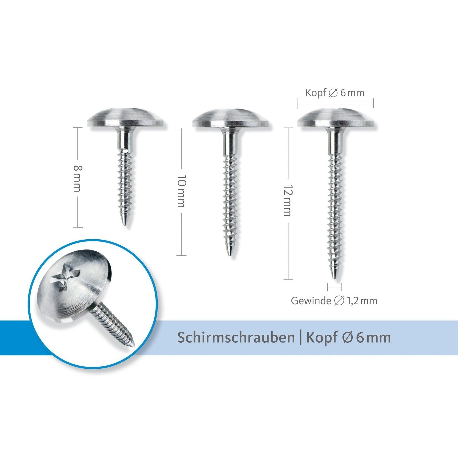 Schirmschraube®/ Umbrella® Kopf Ø 6 mm, Ø Gewinde 1,2 mm